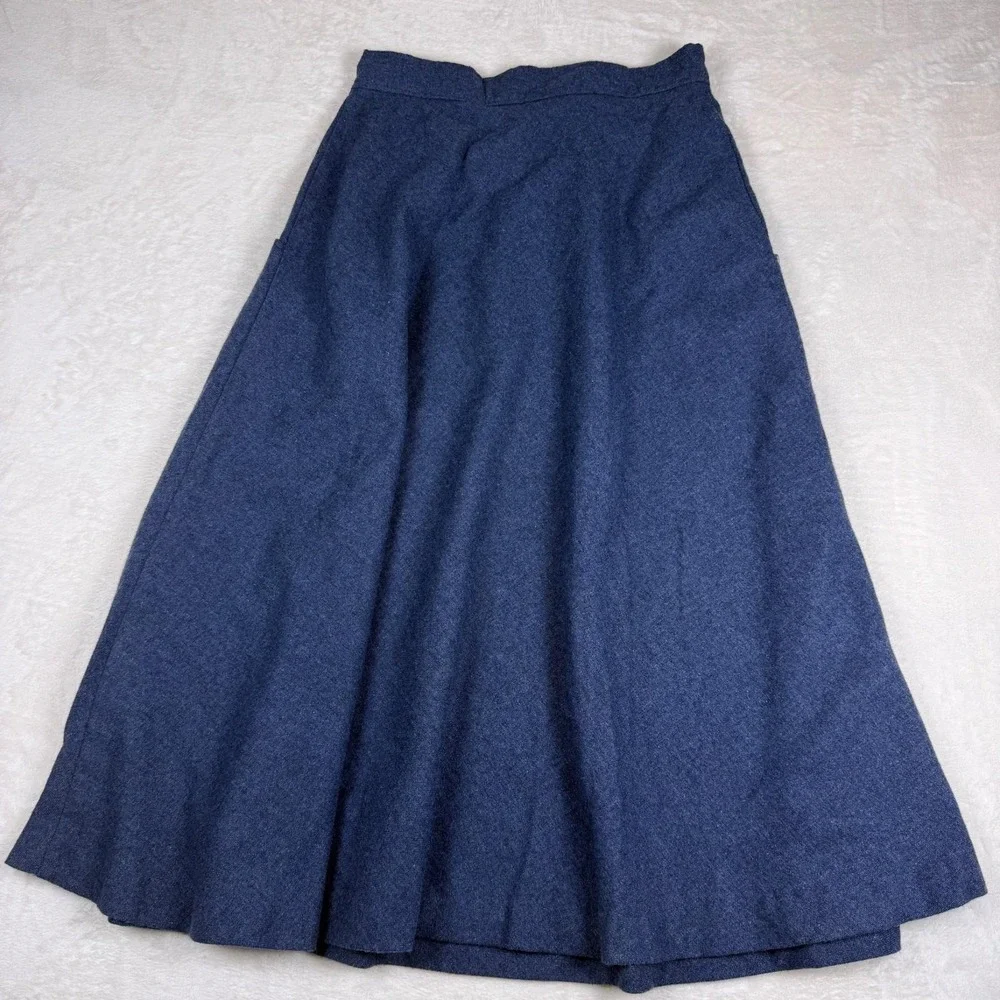 Vintage 70s Union Made Navy‎ Blue Small A-Line Midi Skirt Academia Cottagecore